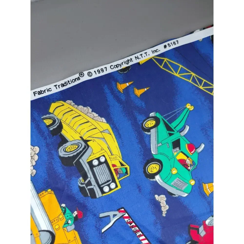 Vintage Fabric Traditions Work Zone Construction Trucks Fabric 1 YD Blue 1997